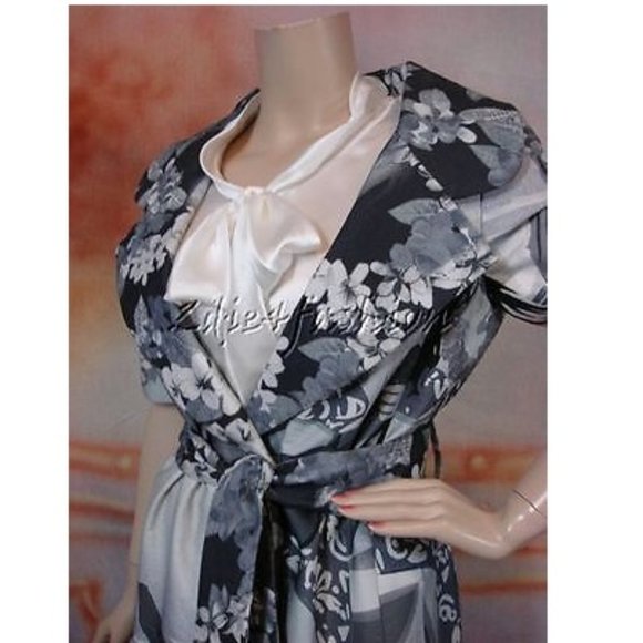 NWT TULEH Floral Hawaiian Art Print Gray Belt Cotton Jacket Coat 10 - Picture 4 of 6